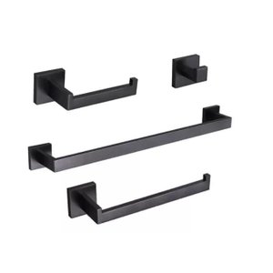 Kit Acessórios Banheiro Preto Inox 304 Escovado Luxo 4 Peças