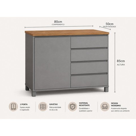 Cozinha Modulada Parte 3-3 100% MDF- Cinza Moderna