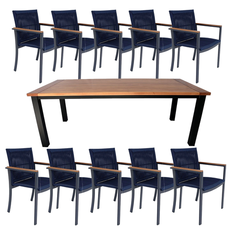 Conjunto Mesa Sala de Jantar Estar Madeira + 10 Poltronas Amélia Corda Náutica Aluminio