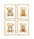 Ver imagem 1 de Kit Quadro Decorativo Ursinho Esportista Quarto Criança Bebê Menino