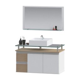 Conjunto Gabinete Banheiro 2 Gavetas 2 Portas 80cm com Espelheira Diamante - Freijó Amadeirado - - 2