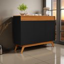 Ver imagem 3 de Aparador Buffet Balcão 3 Portas Ripado 2 Prateleiras Pés e Base Madeira Maciça:preto/nature