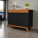 Ver imagem 2 de Aparador Buffet Balcão 3 Portas Ripado 2 Prateleiras Pés e Base Madeira Maciça:preto/nature