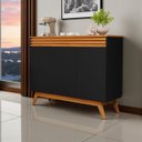 Ver imagem 4 de Aparador Buffet Balcão 3 Portas Ripado 2 Prateleiras Pés e Base Madeira Maciça:preto/nature