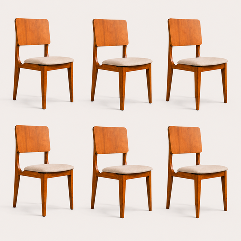 Kit 6 Cadeiras de Jantar Capri Montadas Madeira Maciça Moderna Tecido Assento Estofadas Sala:Linho B