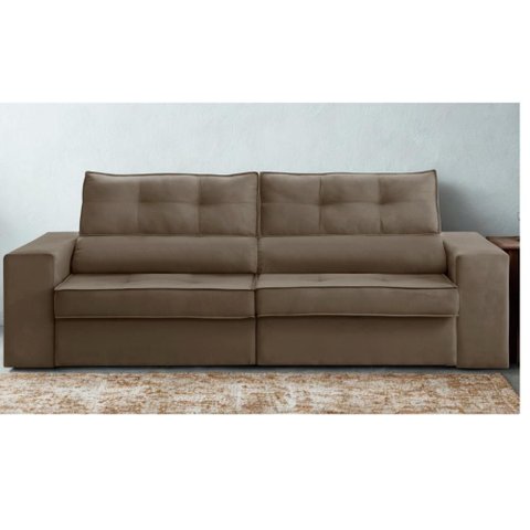 Sofá Retrátil e Reclinável 3 Lugares 2,50m com Molas Milão Suede Cappuccino Mirra Decor