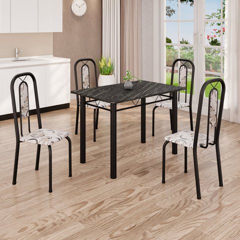 Conjunto de Mesa com 4 Cadeiras Lívia Preto/Arabesco
