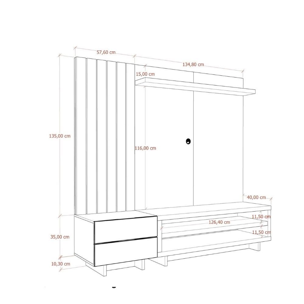 Rack com Painel Ivar 4 Gavetas com LED Off White com Cinamomo Província - 4