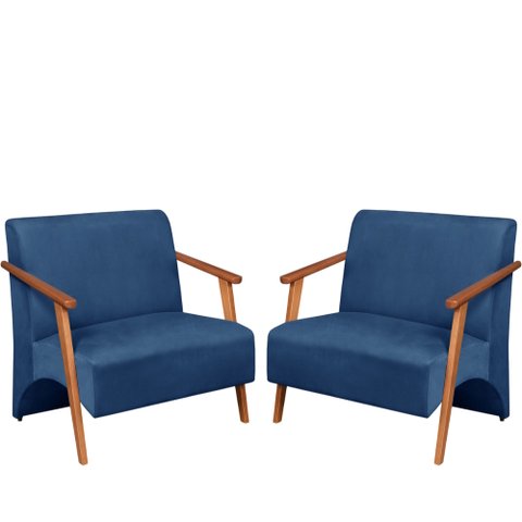 Poltrona Namoradeira Venus Braço Madeira Maciça Suede Unidecor Azul Bic