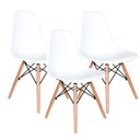 Ver imagem 1 de Kit 3 Cadeiras Modernas Eiffel Cor Branca com Base Palito, Ideal para Cozinha ou Jantar