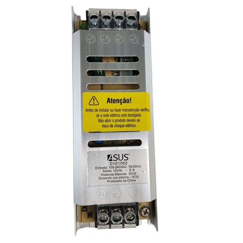 Fonte Chaveada Driver Slim 12v 5a Perfil Fita de Led Camera Cftv Lustre Iluminaçao Luminaria
