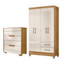 Ver imagem 1 de Kit Guarda Roupa Solteiro Chile e Cômoda Dhara - Freijó/off White