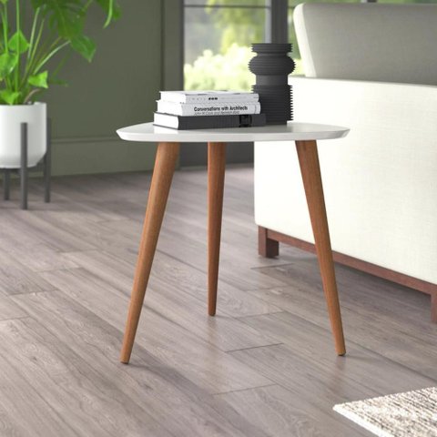 Mesa Lateral Triangular 51cm Utopia Sala Estar Retrô Apoio - Branco Gloss