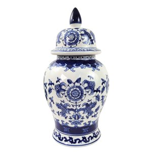 Pote Potiche Azul e Branco 46x24cm Porcelana Decoração G