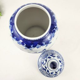 Pote Potiche Azul e Branco 46x24cm Porcelana Decoração G - 6