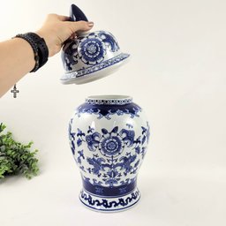 Pote Potiche Azul e Branco 46x24cm Porcelana Decoração G - 7