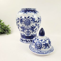 Pote Potiche Azul e Branco 46x24cm Porcelana Decoração G - 5