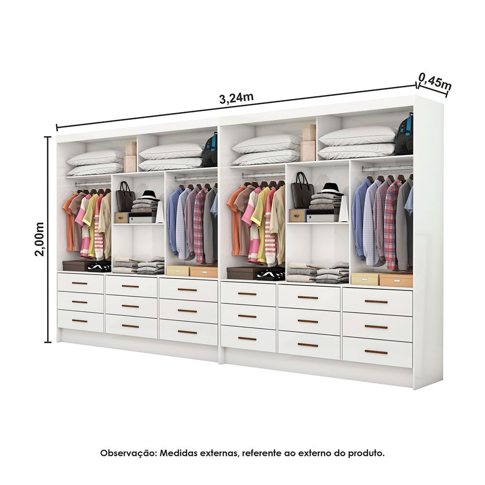 Closet Casal Duplo Sevilha Premium 18 Gavetas Carioca Móveis - 4