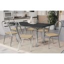 Ver imagem 1 de Conjunto: Mesa de Cozinha Elba Tampo Madeirado C/ Vidro 160cm e 6 Cadeiras Holanda Cromada/preto -