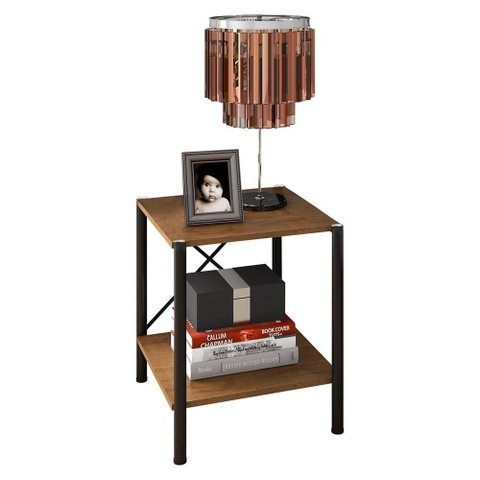 Mesa de Cabeceira 2 Prateleiras Pés Metálicos Preto