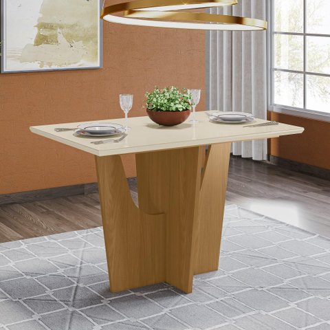 Mesa 120 x 80 cm Sala De Jantar Cozinha Retangular sem Vidro MDF Branco Off White Madeira Nature