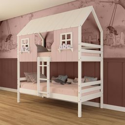 Beliche Casinha Encantada Madeira Maciça Rosa/ Branco Megamobilia - 1