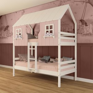Beliche Casinha Encantada Madeira Maciça Rosa/ Branco Megamobilia