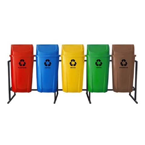 Coletor Seletivo Basculante 60L - 5 Lixeiras com Sup. de Metal Colorido