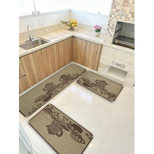 Jogo Tapete Cozinha Kit 3 Peças Sisal Antiderrapante Ks-79