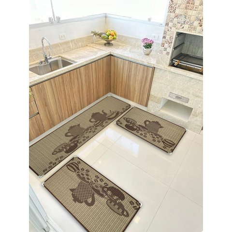 Jogo Tapete Cozinha Kit 3 Peças Sisal Antiderrapante Ks-79