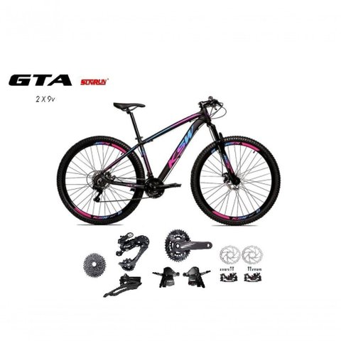 Bicicleta Aro 29 Ksw Xlt Kit 2x9 Gta Sunrun Freio Disco K7 11/36 Pedivela 24/38d Garfo Trava - Preto