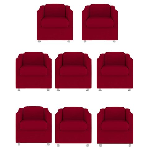 Kit 8 Poltronas Decorativa Tilla Suede Vermelho - Twdecora
