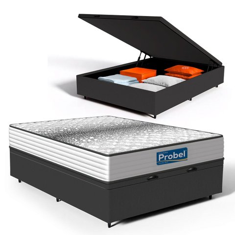 Cama Box Baú com Colchão de Molas Ensacadas Double Face Essence Probel Casal 138cm