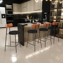 Ver imagem 2 de Kit 06 Banquetas Baixa Cozinha Sala Jantar Bancada Milão L02 Couríssimo Camel Linho Chumbo- lyam dec