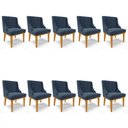 Ver imagem 1 de Kit 10 Cadeiras Estofadas para Sala de Jantar Base Fixa de Madeira Castanho Lia Suede Azul Marinho -