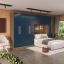 Ver imagem 1 de Guarda Roupa Quarto Modulado Casal Adapt 5 Peças Nogueira/Azul Profundo 349cm - Kappesberg