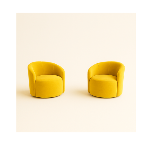 Kit 02 Poltronas Curva Orgânica Nature Gaia Suede Amarelo - Montanaris Decor