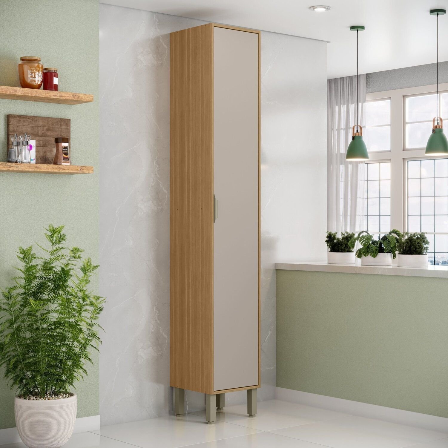 ハナリンゴ Paneleiro Simples com 1 Porta Colors Cinza/Freijó/Níquel