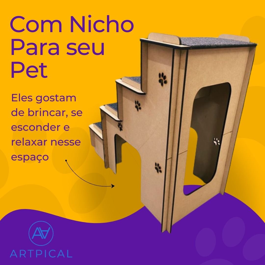 Escada Pet para Cachorro Gato Coelho e Outros Animais de 4 Degraus com Carpete Antiderrapante e Nich - 3