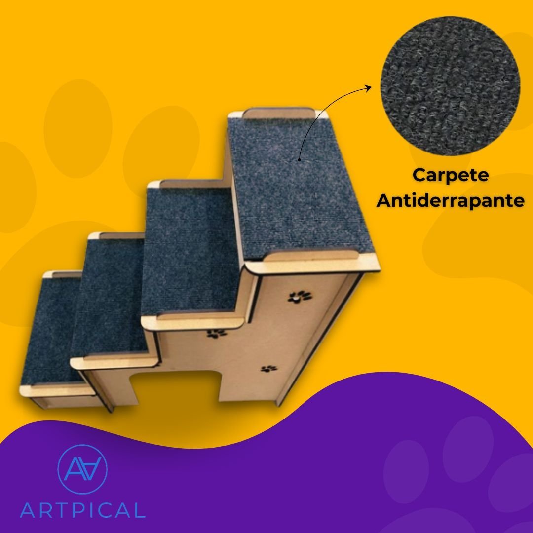 Escada Pet para Cachorro Gato Coelho e Outros Animais de 4 Degraus com Carpete Antiderrapante e Nich - 4