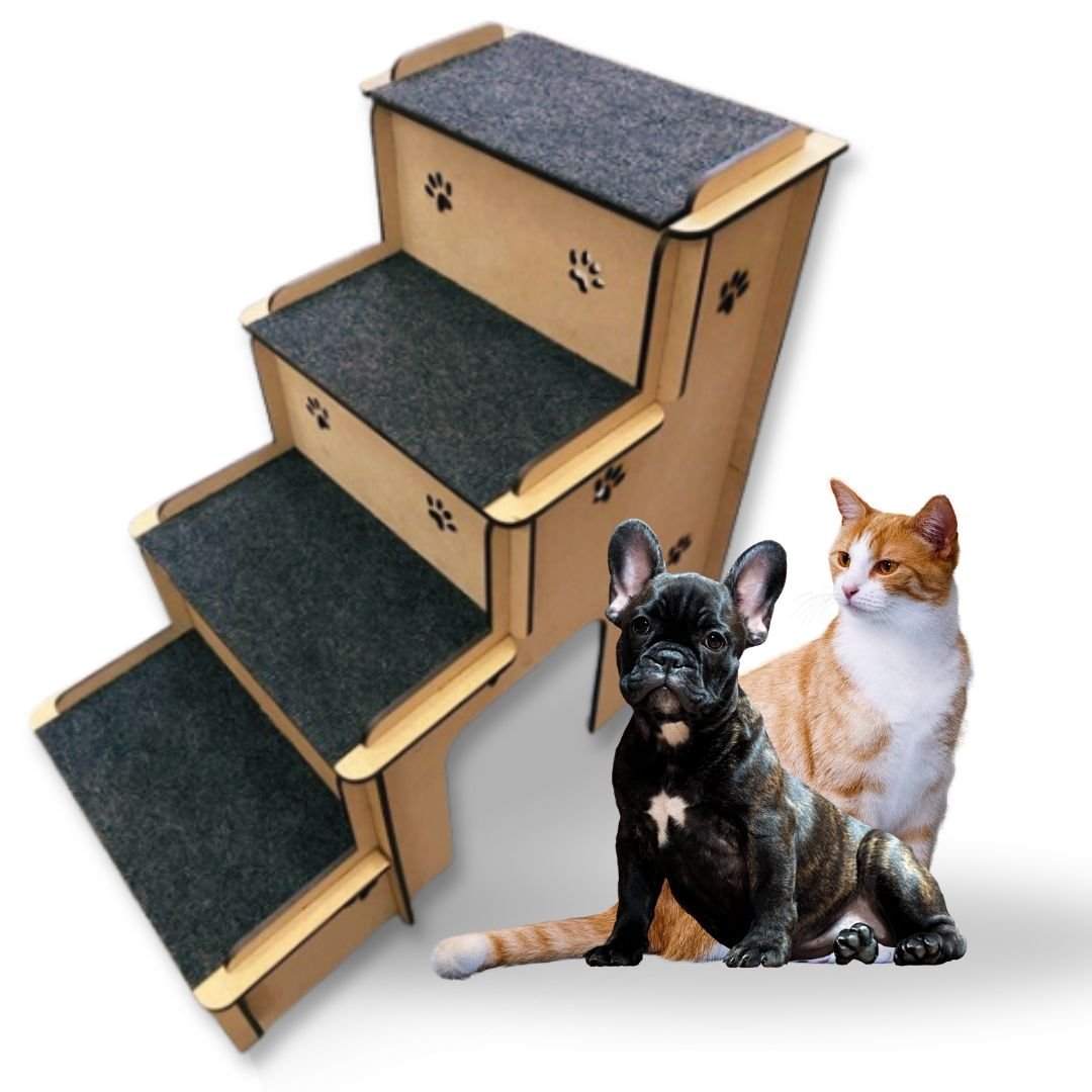 Escada Pet para Cachorro Gato Coelho e Outros Animais de 4 Degraus com Carpete Antiderrapante e Nich