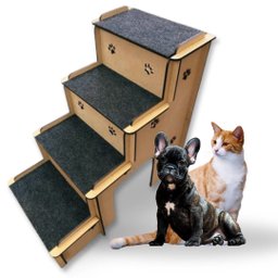 Escada Pet para Cachorro Gato Coelho e Outros Animais de 4 Degraus com Carpete Antiderrapante e Nich - 1