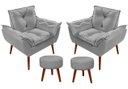 Ver imagem 1 de Kit 02 Poltrona Opala Decorativa Suede + 02 Puff Redondo Decorativo
