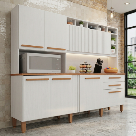 Cozinha Compacta em MDP 8  Portas 2 Gavetas Millena Yescasa Branco 