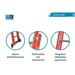 Escada em Fibra Tesoura Extensível 6x10 Degraus 1,90x3,20m WBertolo - 3