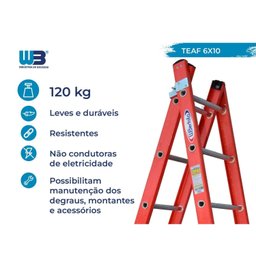Escada em Fibra Tesoura Extensível 6x10 Degraus 1,90x3,20m WBertolo - 4