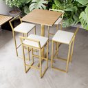 Ver imagem 1 de Jogo Mesa Alta Bistrô Quadrada Pinus 4 Banquetas Estofado Confort Ind Dourado Don Castro