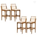 Ver imagem 1 de Kit 4 Banquetas Alta para Bancada Lisboa Encosto Rattan Madeira Imbuia Linho Bege M58 Rmi