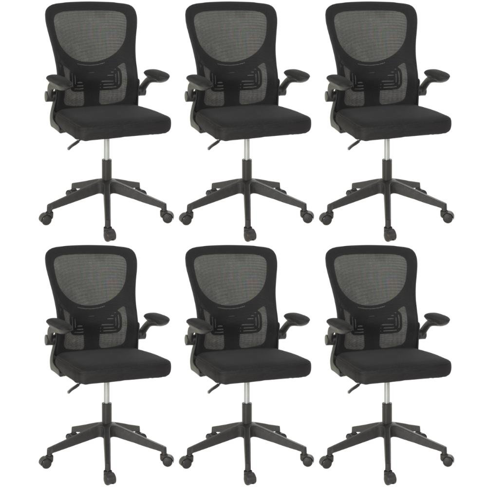 Kit 6 Cadeiras de Escritório Giratória Mônaco com Relax e Regulagem de Altura - All Black