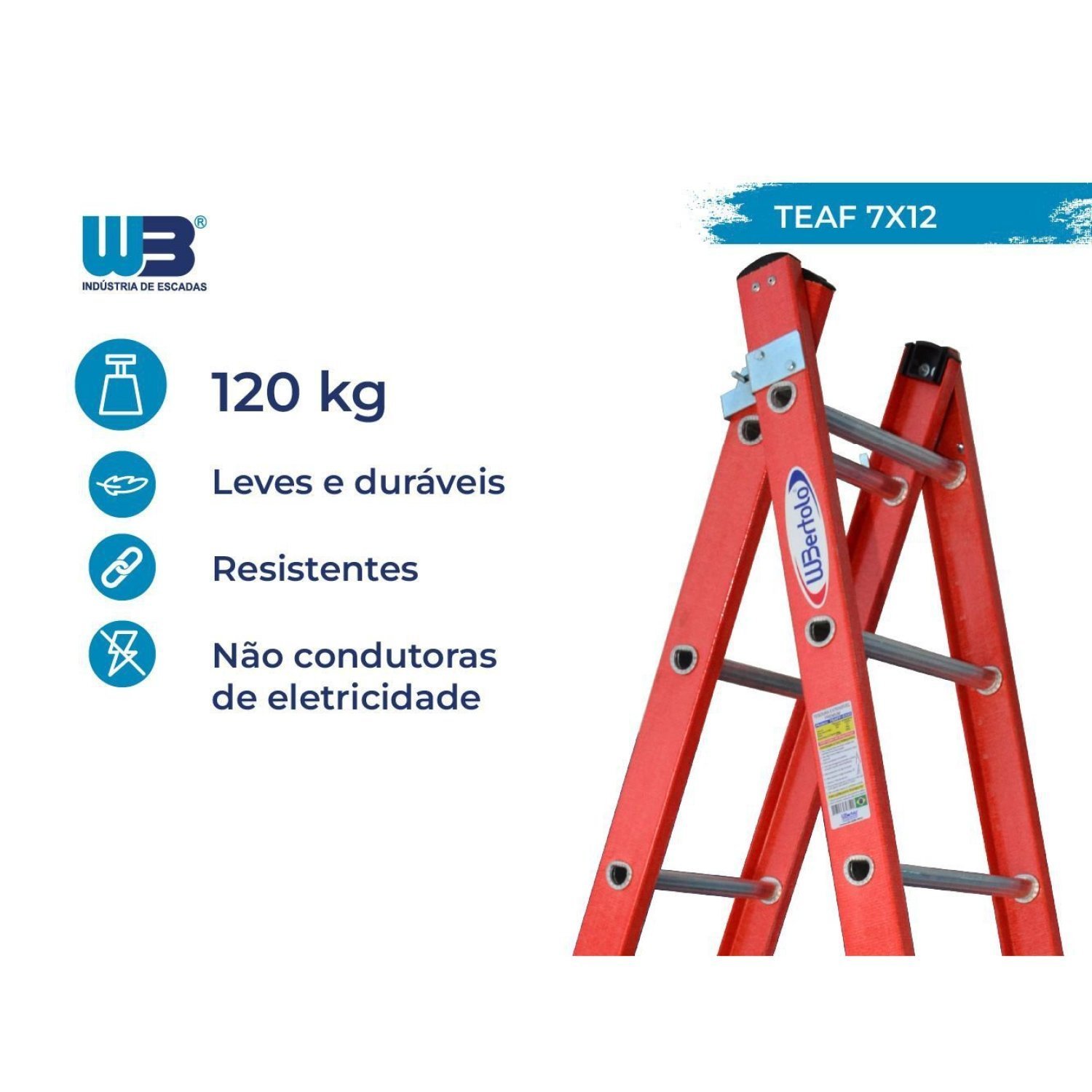 Escada em Fibra Tesoura Extensível 7x12 Degraus 2,20x3,80m WBertolo - 3